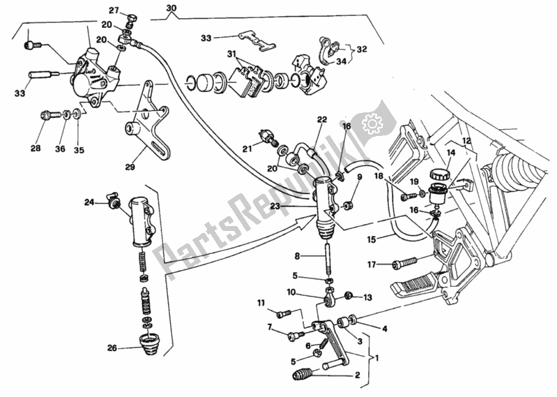 Tutte le parti per il Impianto Frenante Posteriore F. M 001364 del Ducati Supersport 750 SS 1996